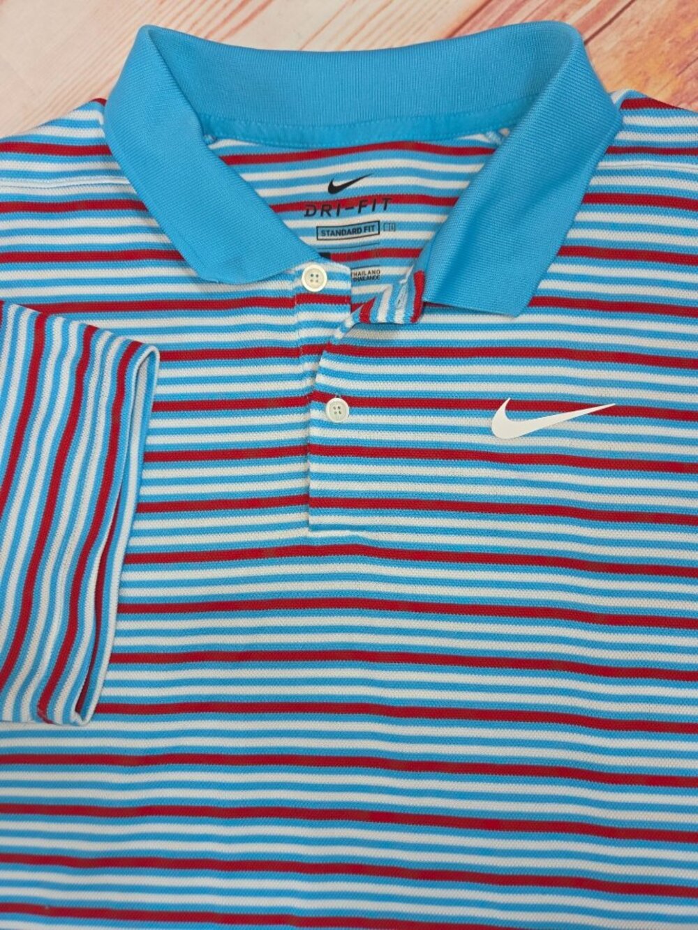 Nike Dri-Fit Mens Standard Fit Blue Striped Polo Size Large